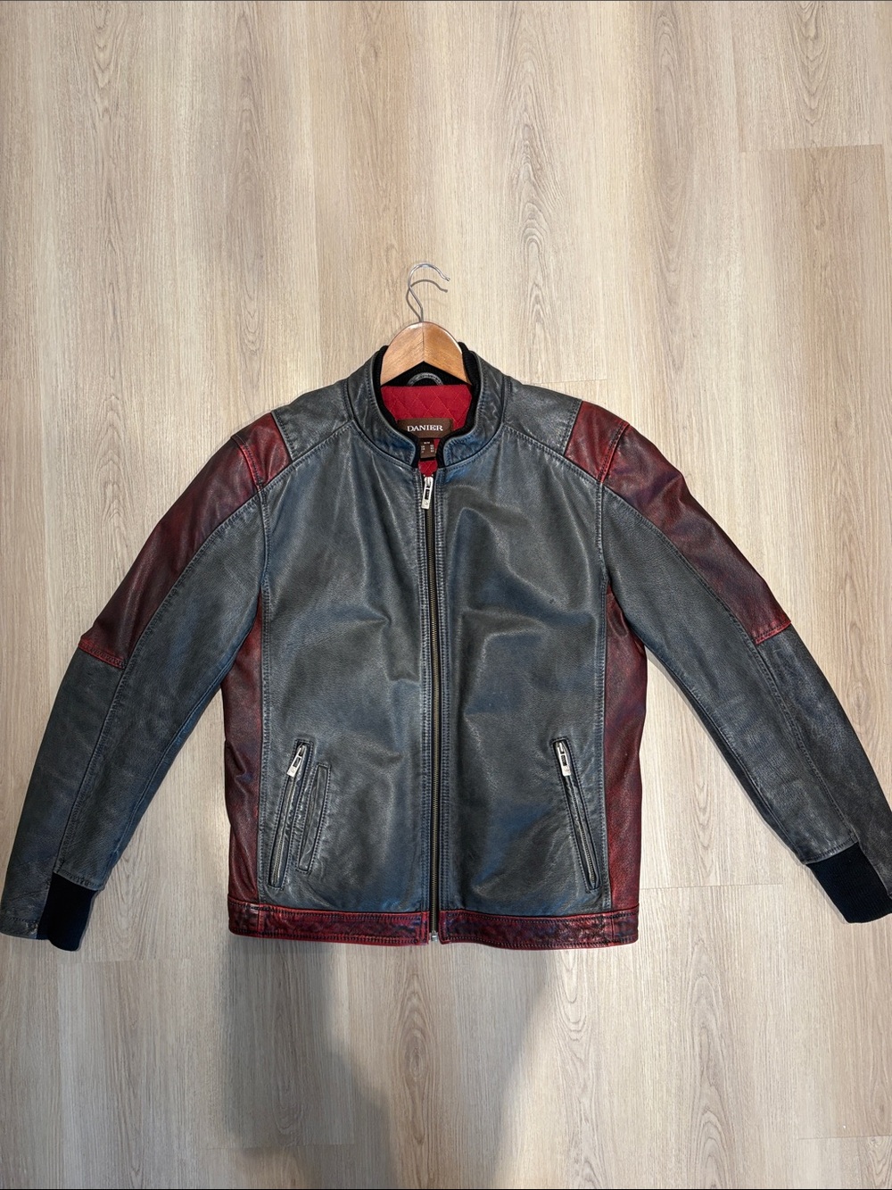 Danier Grey and Red insulated Leather Moto Racer Jacket - Barely Worn